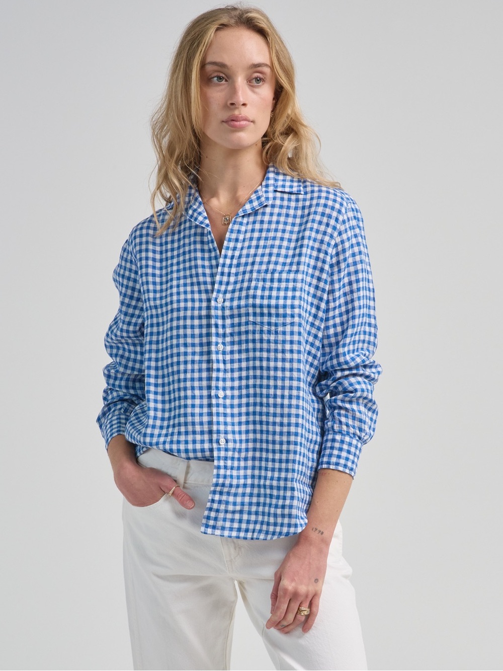 Frank & Eileen Barry Blue White Gingham Button Down Shirt Medium